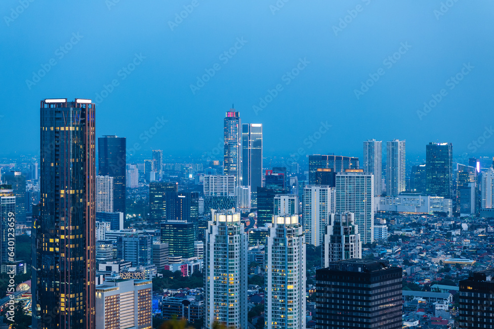 scenery of Jakarta skyline at night, the capital of Indonesia