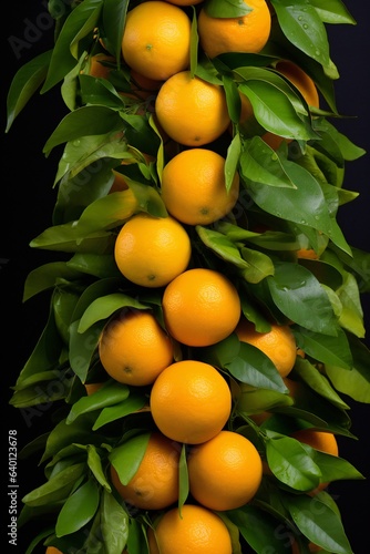 ripe oranges in a vertical row . Vertical banner. Generative ai