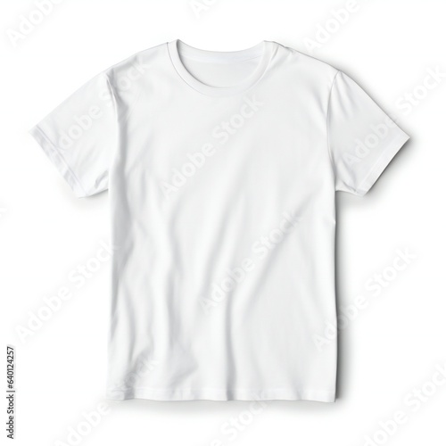 White T-Shirt Isolated on White Background. Front View of Short Sleeves T Shirt. Men's Clothing. Short Sleeve Tshirt Apparel. Sweat Unisex Garment. Jersey Clothing.