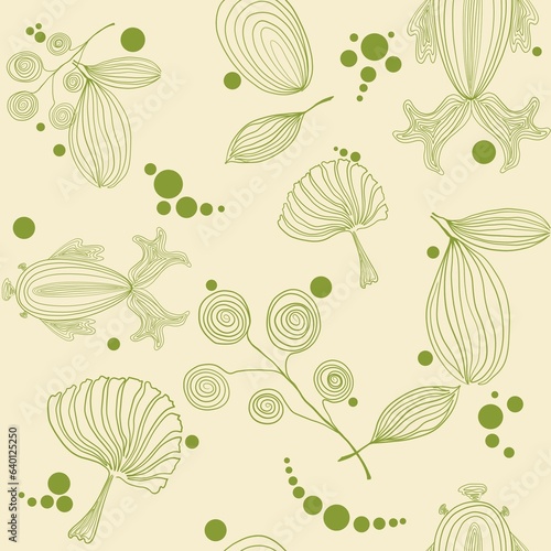 Hand painted pattern seamless line about fish and nature,illustration,background,line,cartoon