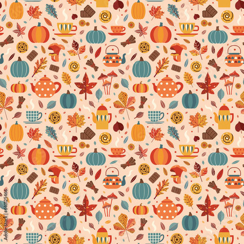 Autumn Mood Seamless Pattern with Fika Motives