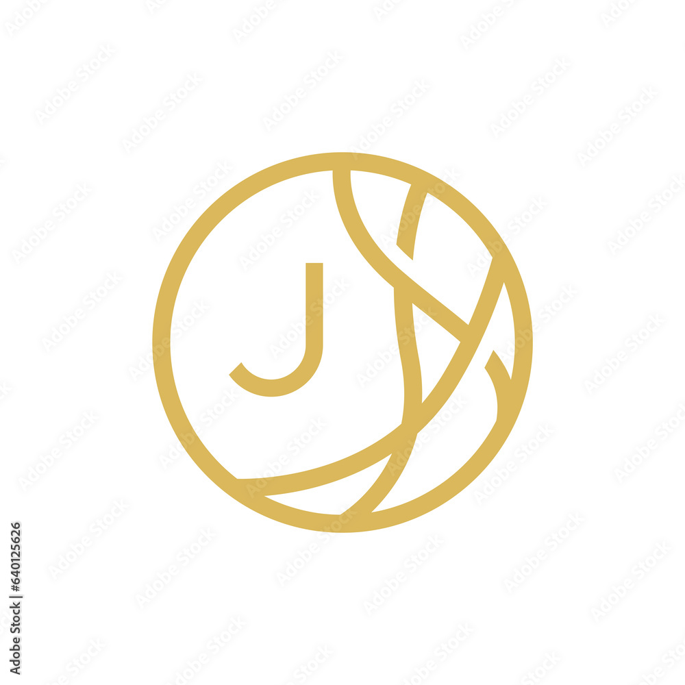 Abstract circle letter J logo line art vector