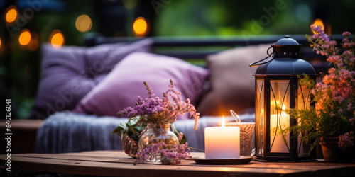 Living in the Garden with Flowers, Candles and Lantern, a Way to Create a Cozy and Romantic Atmosphere