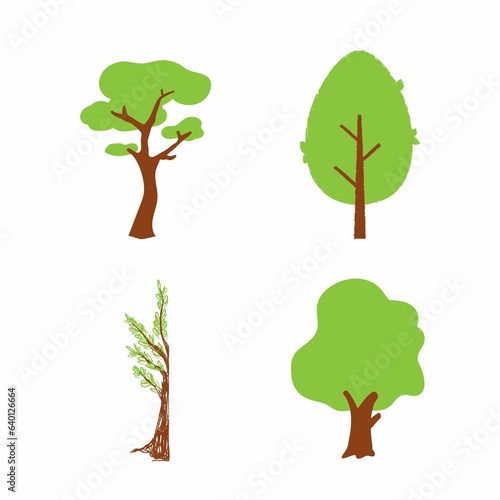 Cartoon trees set isolated on a white background  Set of green trees  Different kinds of tree collection illustration.