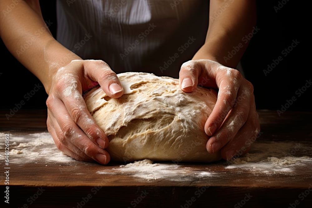 Hand woman rolls out a lump of dough