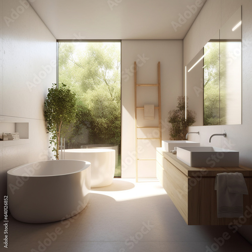 Modern and minimal bathroom  natural mood  nautral colors  AI generated
