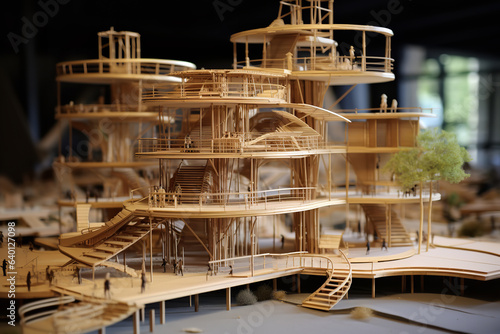 A miniature model displays innovative architectural designs, harnessing the strength and sustainability of bamboo as the primary material © Davivd