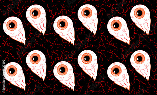 Happy Halloween, bloody eyeballs on black background seamless pattern vector EPS10
