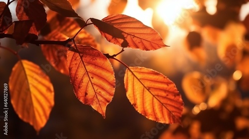 Whispers of Fall Sunset-Lit Leaves Falling with Energy