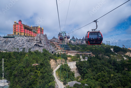 Cable car to Ba Na Hills Mountain Resort, mountain Fantasy. The longest non-stop single track cable car is 5,801meter, Da Nang, Vietnam.