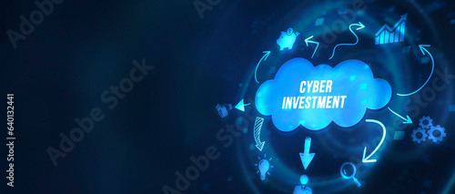Internet, business, Technology and network concept. Cyber Investment with hologram businessman concept.  3d illustration