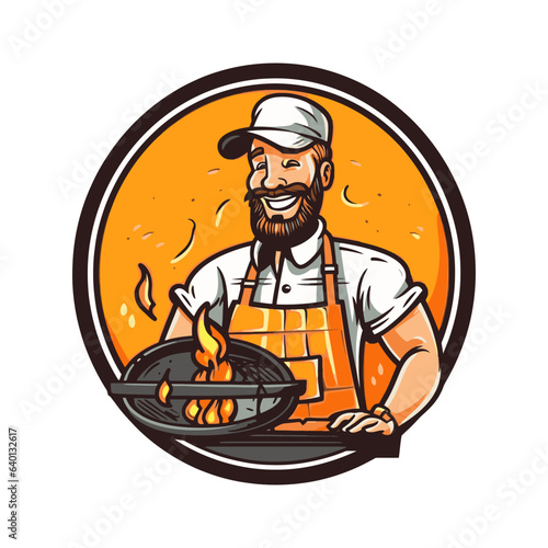Grill and barbecue cartoon logo. Vector illustration.