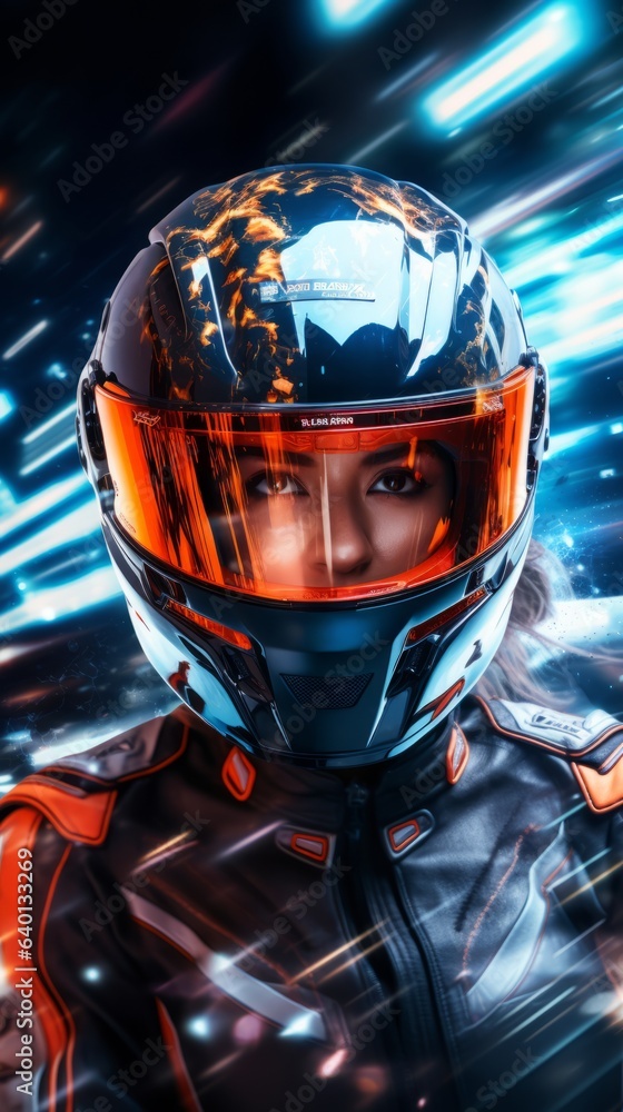 Fototapeta premium Racer woman with a futuristic car. Generative AI