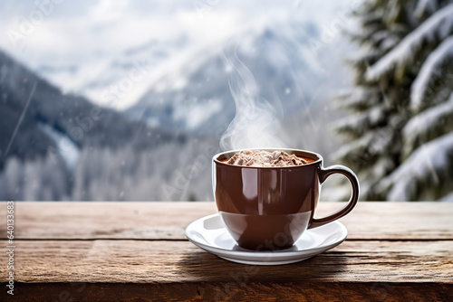 The warmth of a hot drink contrasts with the chilling scene outside, a perfect winter's day moment