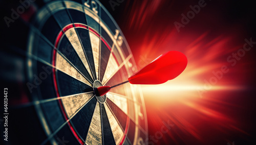 Red Darts Arrow in Target of Dartboard. Aiming for Accuracy and Achieving Success in the Competitive Game of Skill and Strategy with Precision and Determination