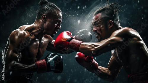 Two boxers in a fight in a dark background © Riccardo