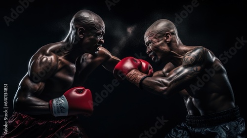 Two boxers in a fight in a dark background © Riccardo