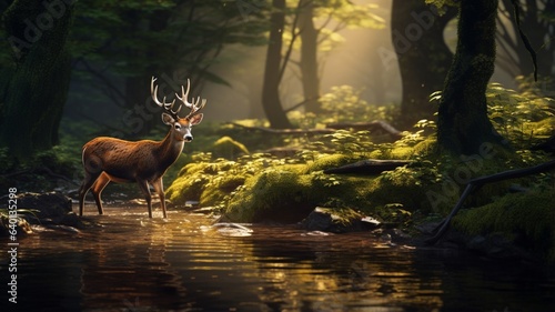 Cute deer walks through thick forest animal photography image Ai generated art