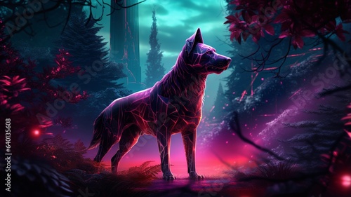 Dog neon thick forest artist artwork digital art illustration picture Ai generated art © Protap Biswas