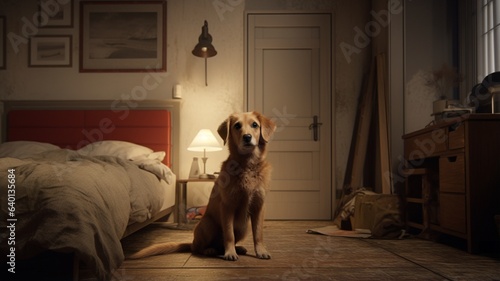 Dog standing bedroom animal cot beds image Ai generated art