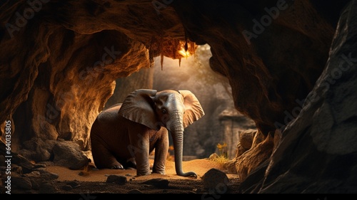 Elephant sitting cave kenya mount elgon animal photography image Ai generated art