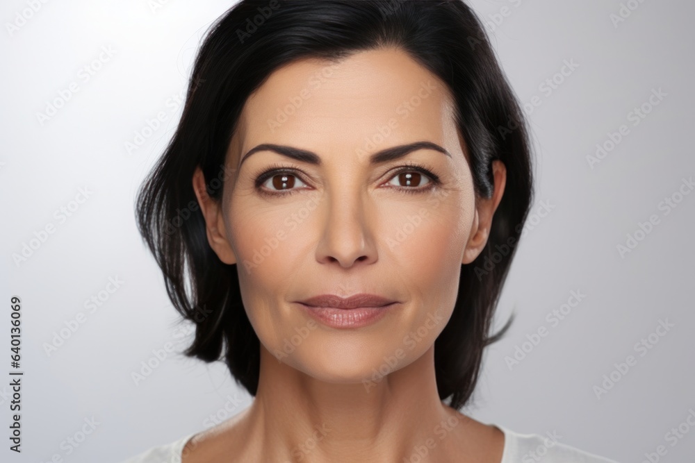 Fototapeta premium Attractive mature italian female with healthy soft face skin. Natural beauty, skincare procedure ad