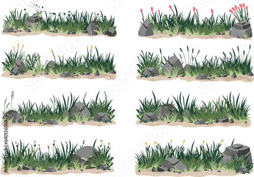 Grass Line Illustration Set