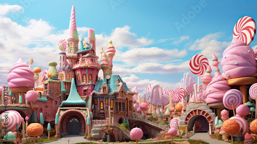 Whimsical candy land with giant treats