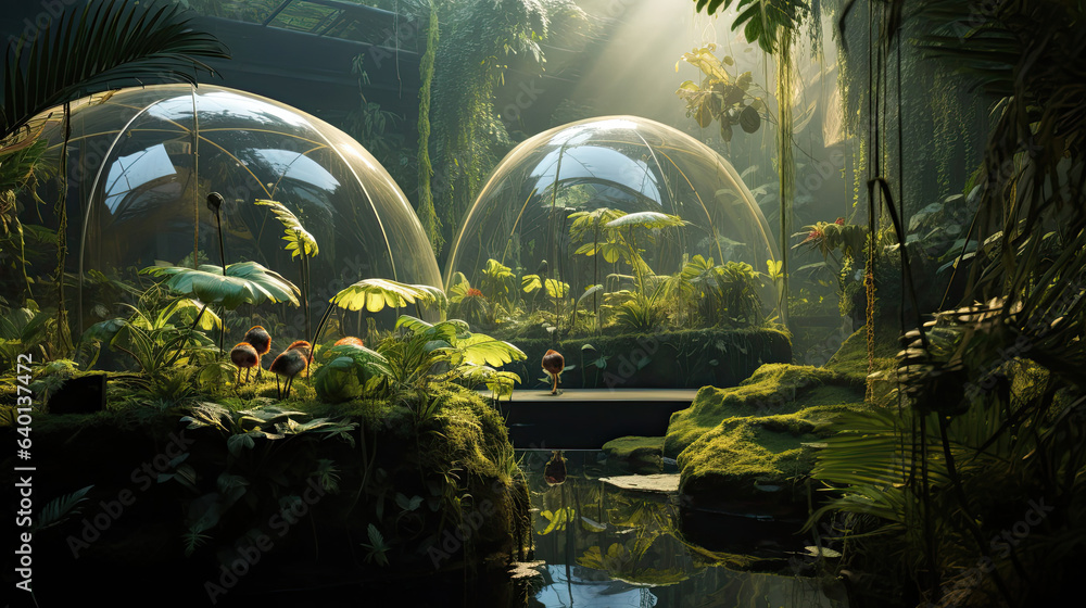 Bioengineered wildlife in a lush biodome