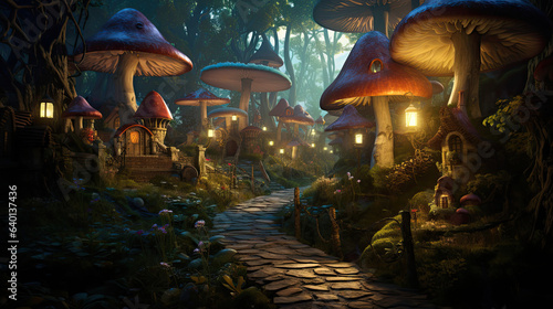 Enchanted village hidden within giant mushrooms © javier