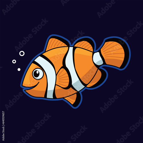 illustration of a clown fish swimming in the sea