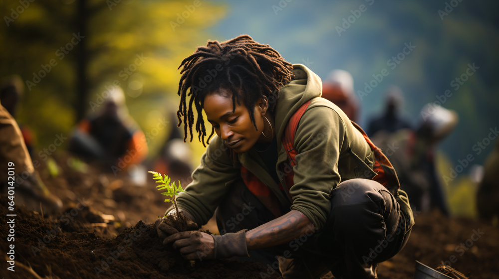 a black men planting a small young tree, earth day concept a black men planting a small young tree, earth day concept