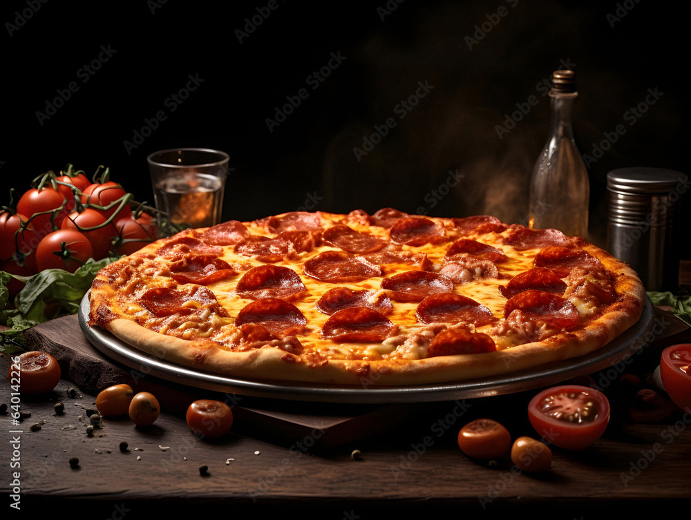Pepperoni Pizza on plate in style Pepperoni Pizza on plate in style