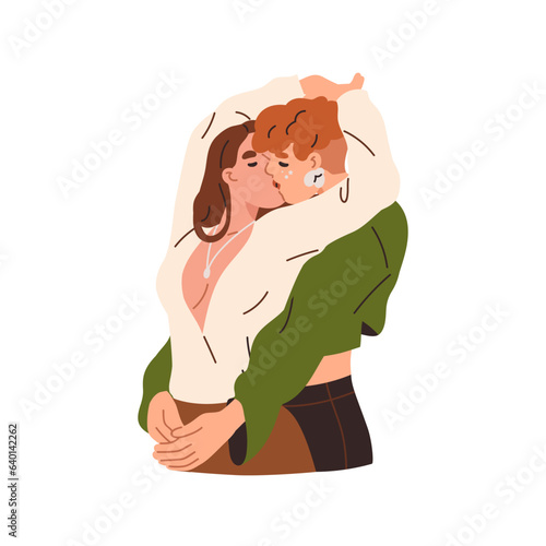 Girls kissing. Sexy young women, love couple foreplay. Lesbian girlfriends lovers, LGBT valentines in sexual romantic intimate relationships. Flat vector illustration isolated on white background