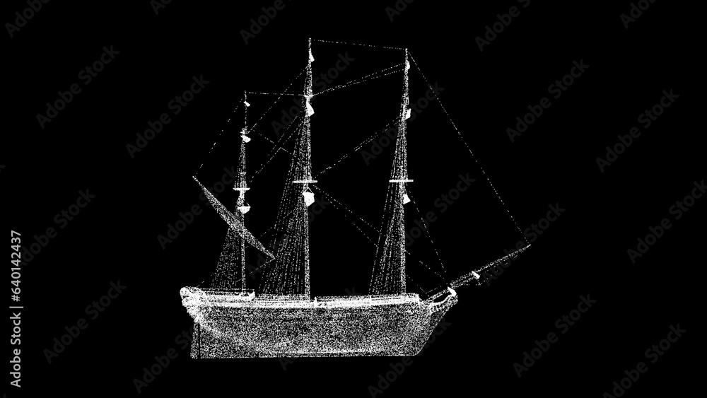 3D Caravel Ship on black bg. Historic Maritime concept. Business advertising backdrop. For title, text, presentation. 3d animation. 3D Caravel Ship on black bg. Historic Maritime concept. Business advertising backdrop. For title, text, presentation. 3d animation.