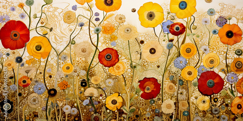 Beautiful textured background with flowers in Art Nouveau, jugendstil painting style.