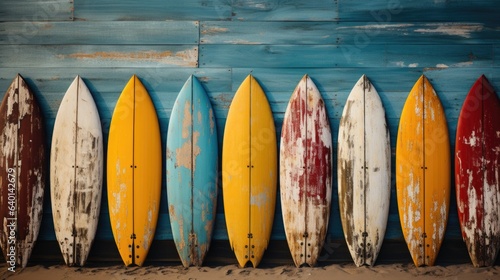 Vintage surfing boards with cracked paint interior restaurants background