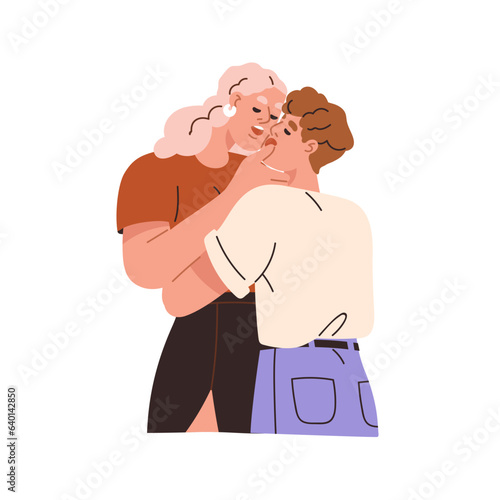 Lesbian girls, love couple. Sexy aroused women kissing with passion. Girlfriends foreplay, sexual arousal, intimacy. Intimate relationships. Flat vector illustration isolated on white background
