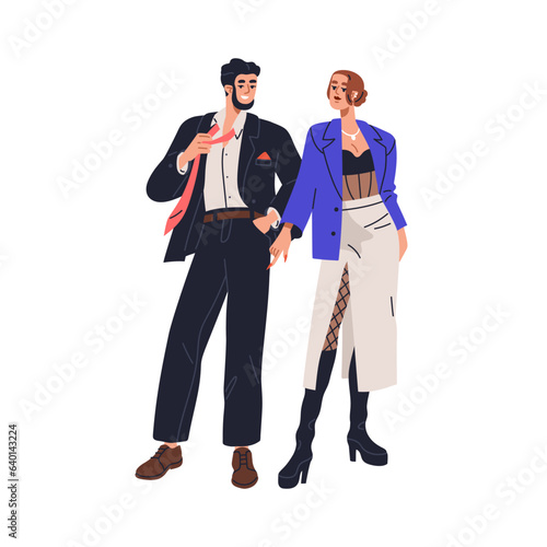 Sexy love couple. Hot sassy passionate man and woman flirting. Aroused romantic seductive people, boyfriend and girlfriend teasing, seducing. Flat vector illustration isolated on white background
