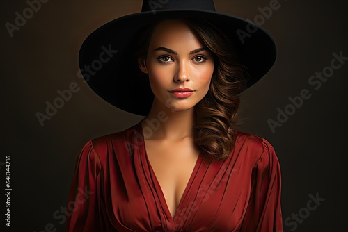 Portray the elegance and sophistication of a high-end fashion model with a portrait shot, using studio lighting and a glamorous style of artwork to showcase the world of fashion