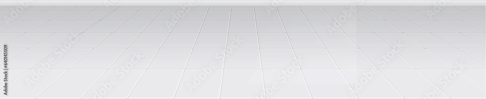 White tile floor background in perspective view or White rectangle mosaic tiles texture background. - obrazy, fototapety, plakaty 