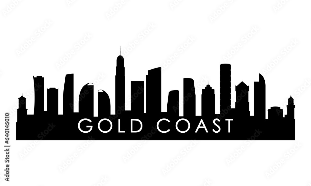 Gold Coast skyline silhouette. Black Gold Coast city design isolated on white background.