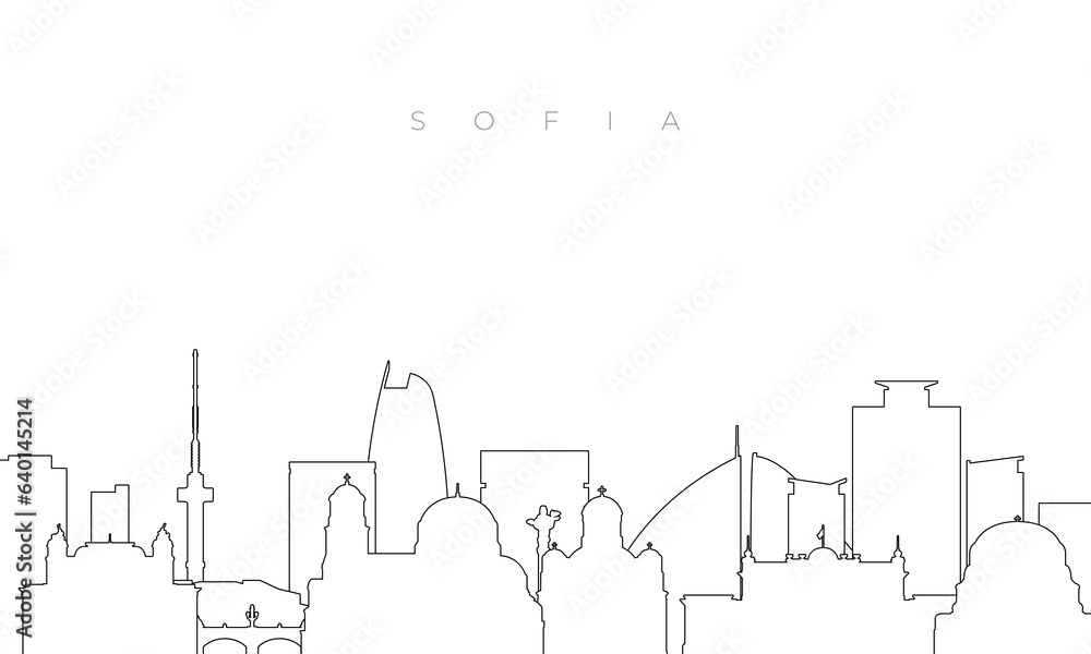 Outline Sofia skyline. Trendy template with Sofia buildings and landmarks in line style. Stock vector design.