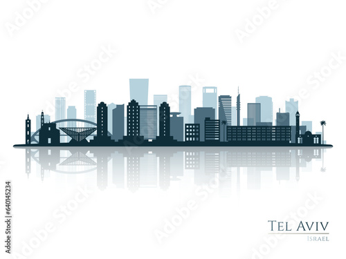 Tel Aviv skyline silhouette with reflection. Landscape Tel Aviv, Israel. Vector illustration.