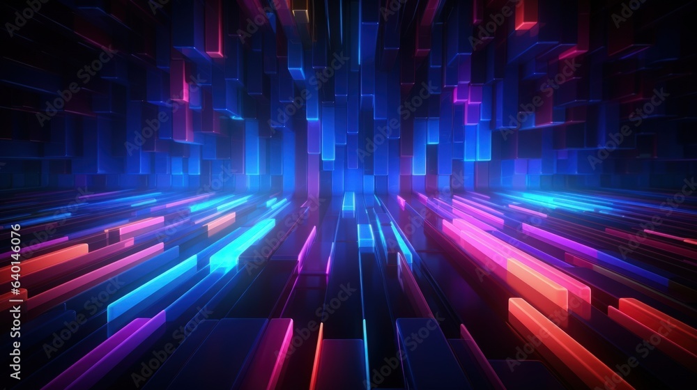 3d render abstract geometric background of colorful neon lines glowing in the dark futuristic wallpaper. 3d render abstract geometric background of colorful neon lines glowing in the dark futuristic wallpaper.