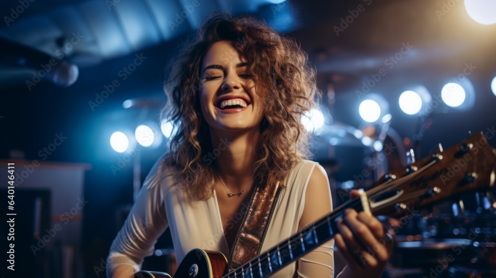 Obraz premium Smiling female musician with glasses. Generative AI