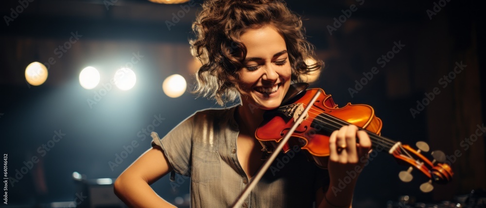 Fototapeta premium Smiling female musician with glasses. Generative AI