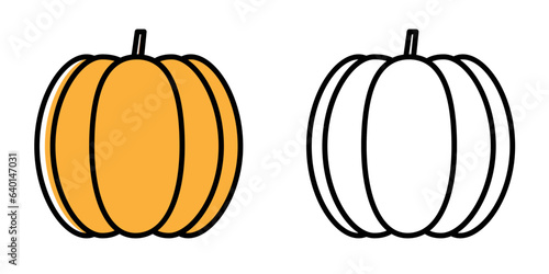 Pumpkin icon in color and black and white. Pixel perfect scalable to 384px, 192px, 96px, 48px and other. Vector illustration EPS10