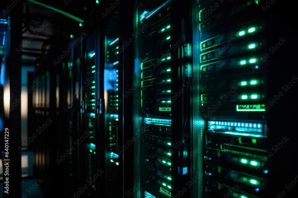 Cutting-Edge Data Processing. Supercomputers and server racks in a technological room. Advanced lab arrangement. Corridor inside a buzzing data center. Cutting-Edge Data Processing. Supercomputers and server racks in a technological room. Advanced lab arrangement. Corridor inside a buzzing data center.