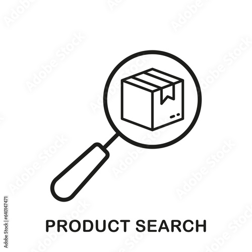 Product Search Line Icon. Box with Magnifier Linear Pictogram. Warehouse Inventory, Find and Identify Parcel Outline Symbol. Shipping Information Sign. Editable Stroke. Isolated Vector Illustration